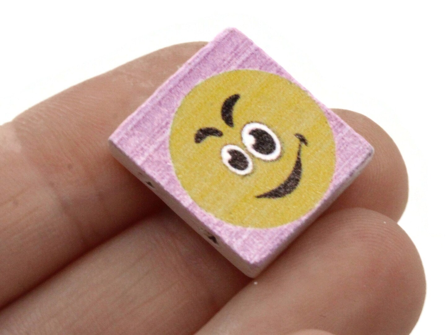 15 20mm Purple and Yellow Wooden Rectangle Happy Face Beads - Two Hole Emoji Beads