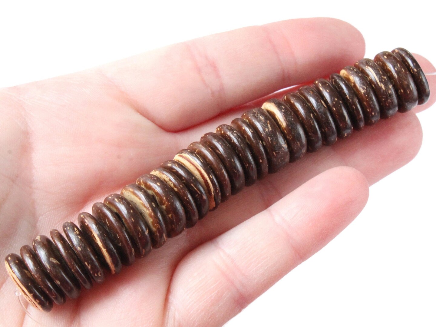 22 15mm Brown Wood Beads Vintage Flat Saucer Disc Beads