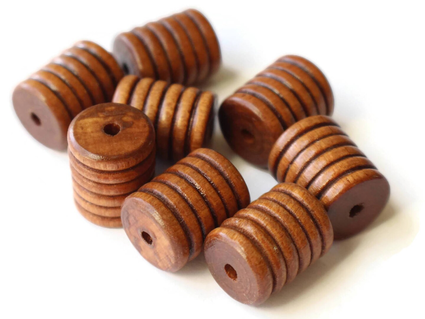 8 20mm Vintage Brown Striped Wood Tube Beads