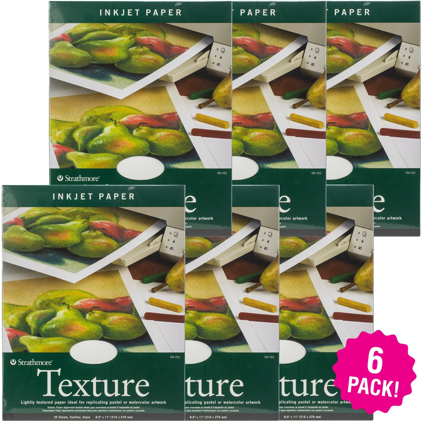 Multipack of 6 - Strathmore Ink Jet Paper Texture 8.5&#x22;X11&#x22;-25 Sheets