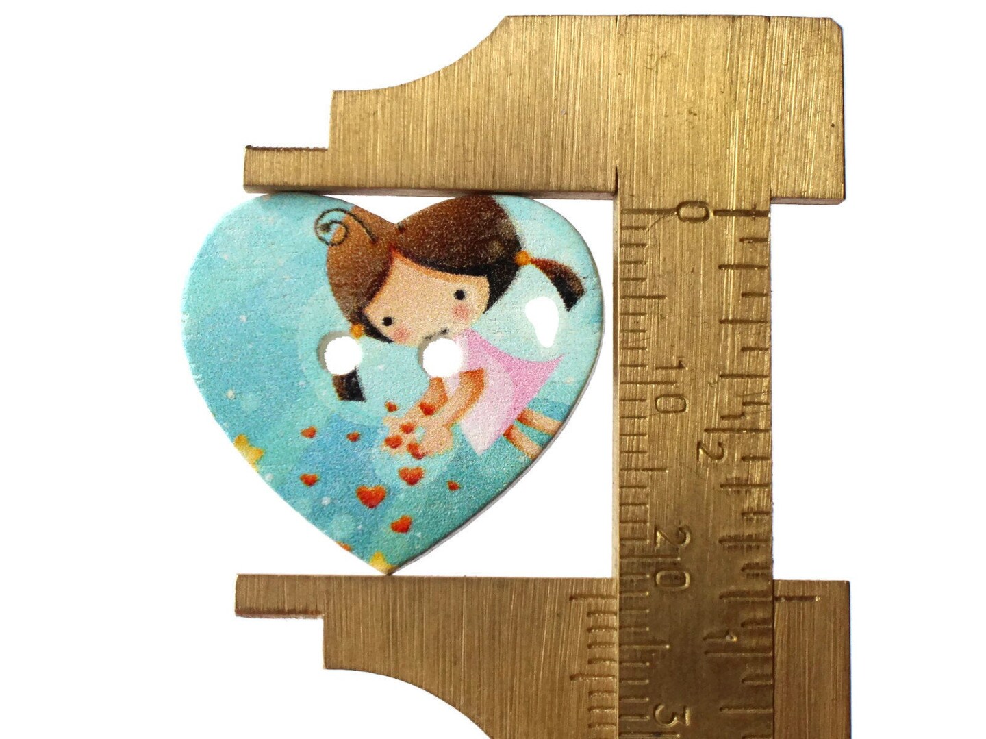 10 25mm Blue Heart Buttons 2 Hole Wooden Buttons with Girl