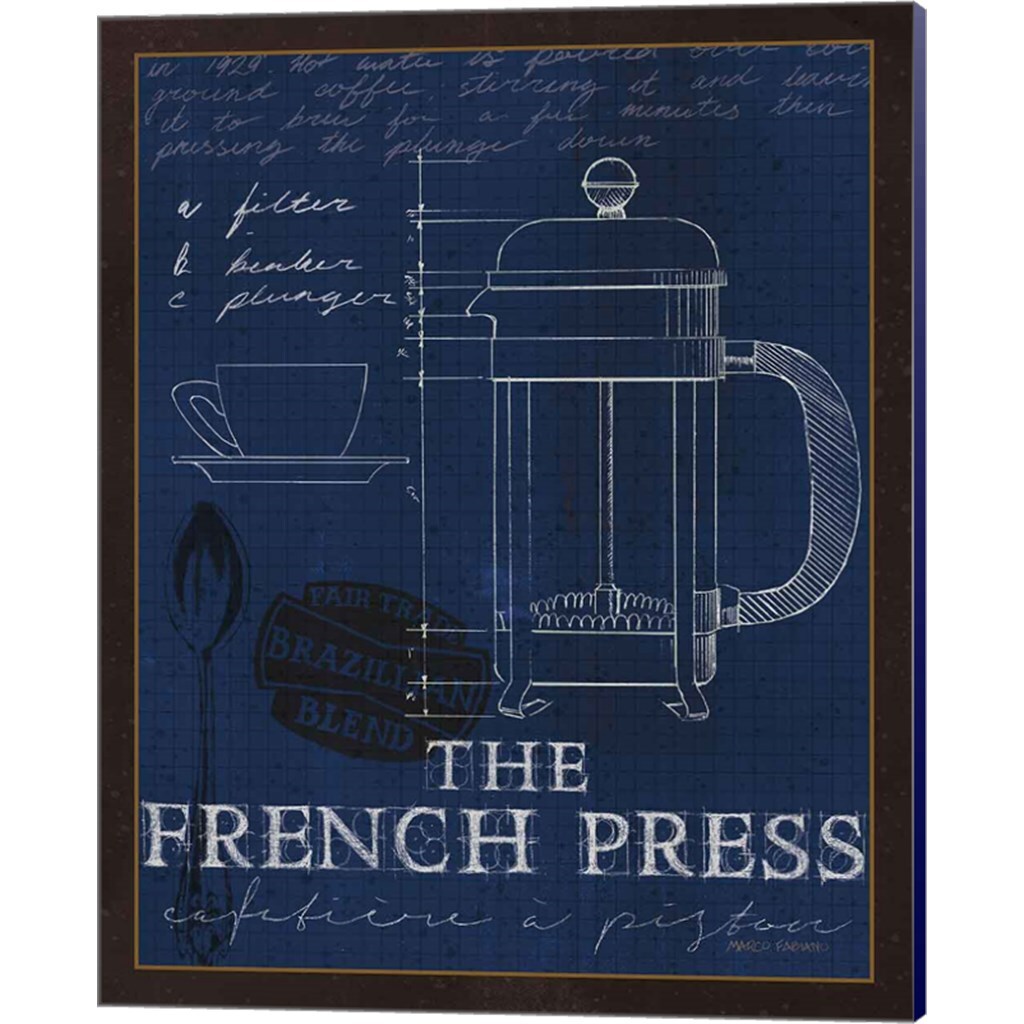 Coffee Blueprint Indigo by Marco Fabiano 12&#x22; x 15&#x22; Canvas Wall Art (Set of 2)