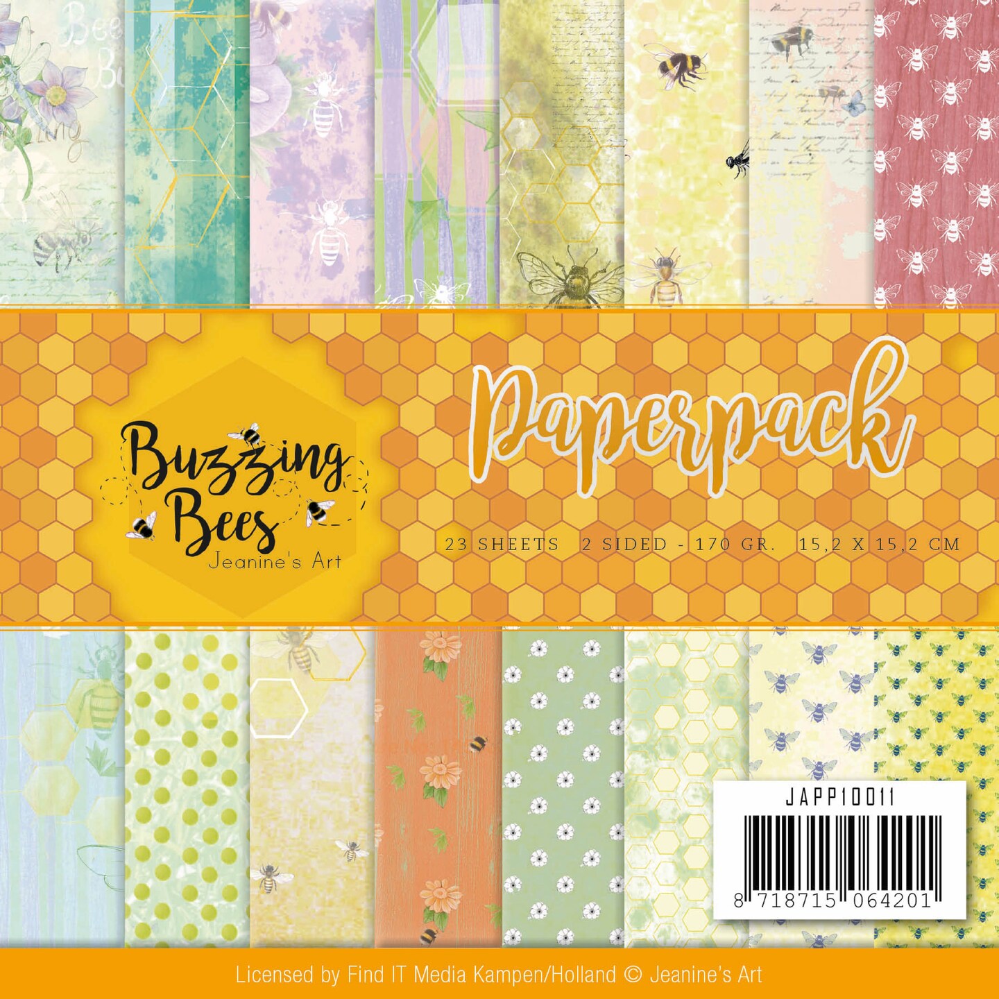 Find It Trading Jeanine&#x27;s Art Paper Pack 6&#x22;X6&#x22; 23/Pkg-Buzzing Bees, Double-Sided Designs
