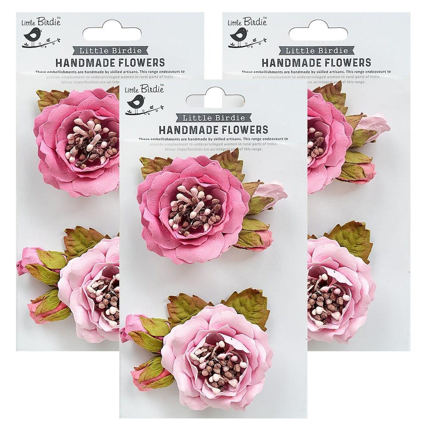 Pack Of 3 Little Birdie Marika Paper Flowers 2 Pkg Celebrate Life