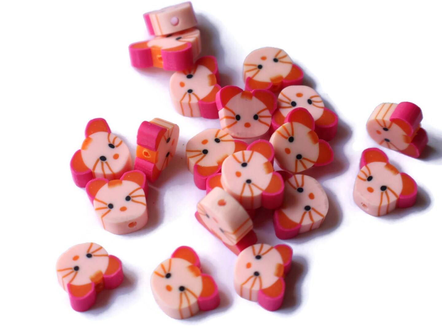 20 Pink Mouse Head Beads Miniature Animal Polymer Clay Beads Zoo Beads