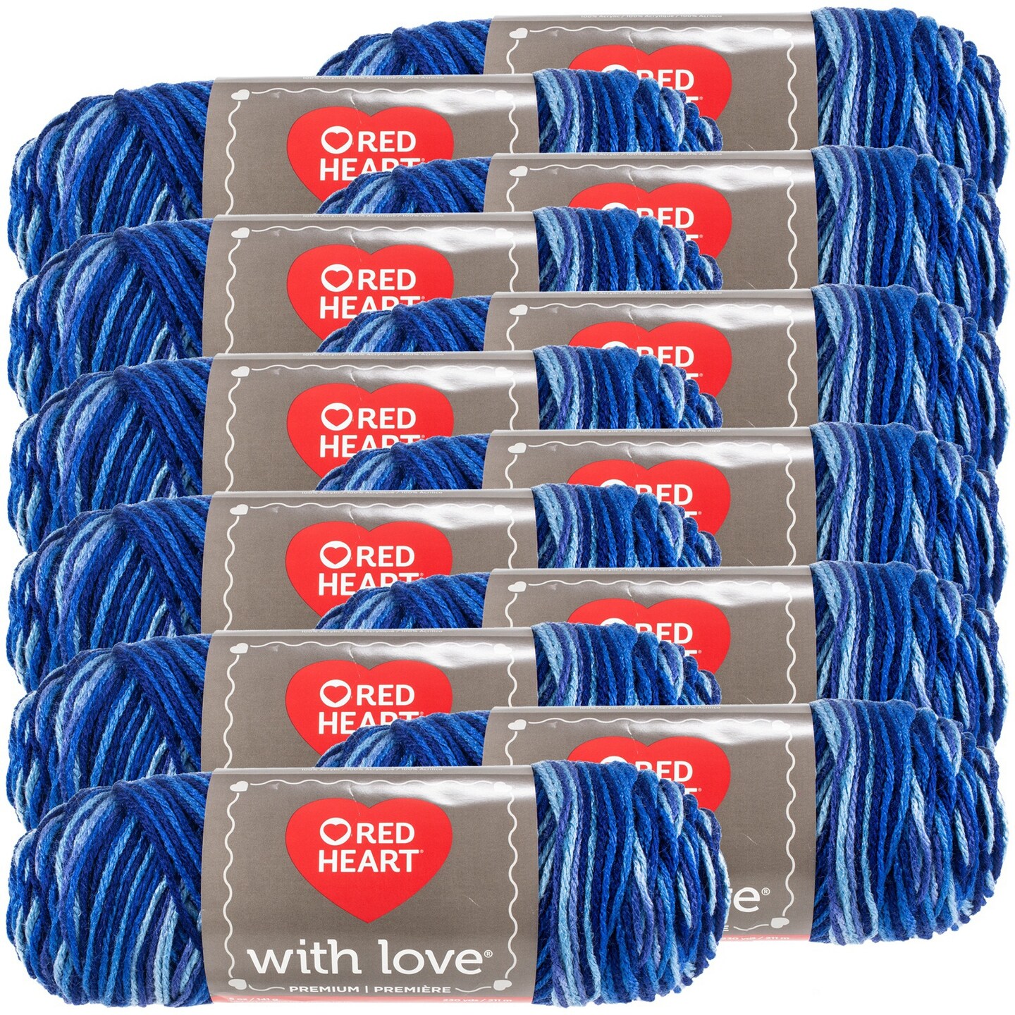 Multipack of 12 - Red Heart With Love Yarn-Deep Blues
