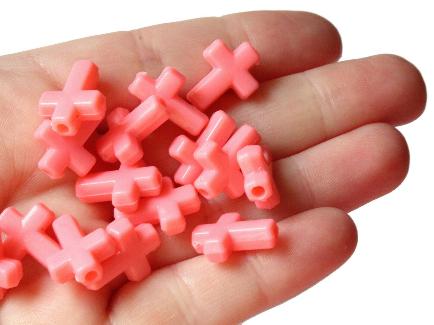 40 17mm Light Red or Pink Plastic Cross Beads Christian Beads