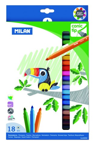 MILAN CONE TIPPED WATER-BASED MARKERS 18 COUNT SET