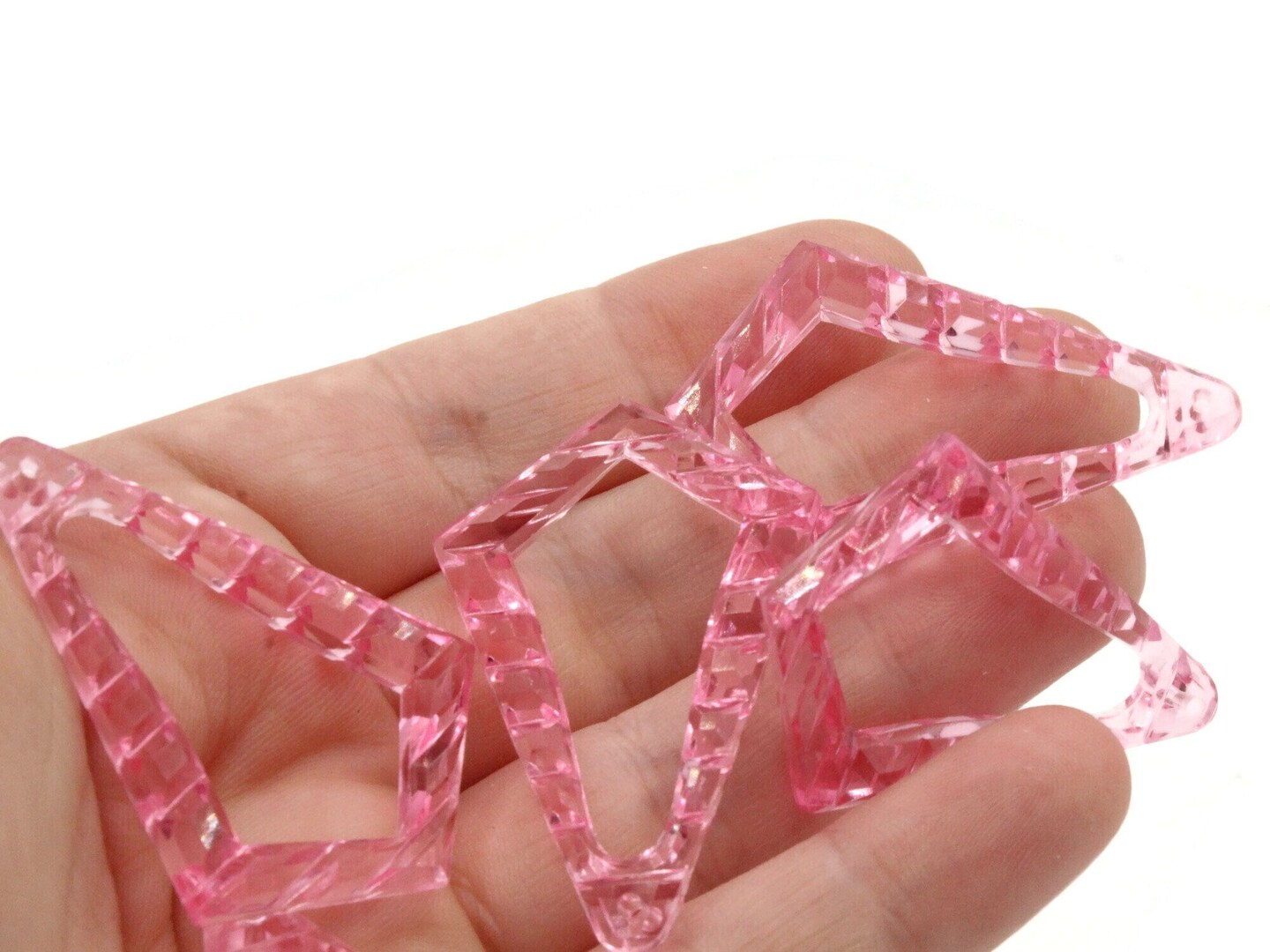 6 43mm Clear Pink Vintage Plastic Open Bumpy Triangle Beads