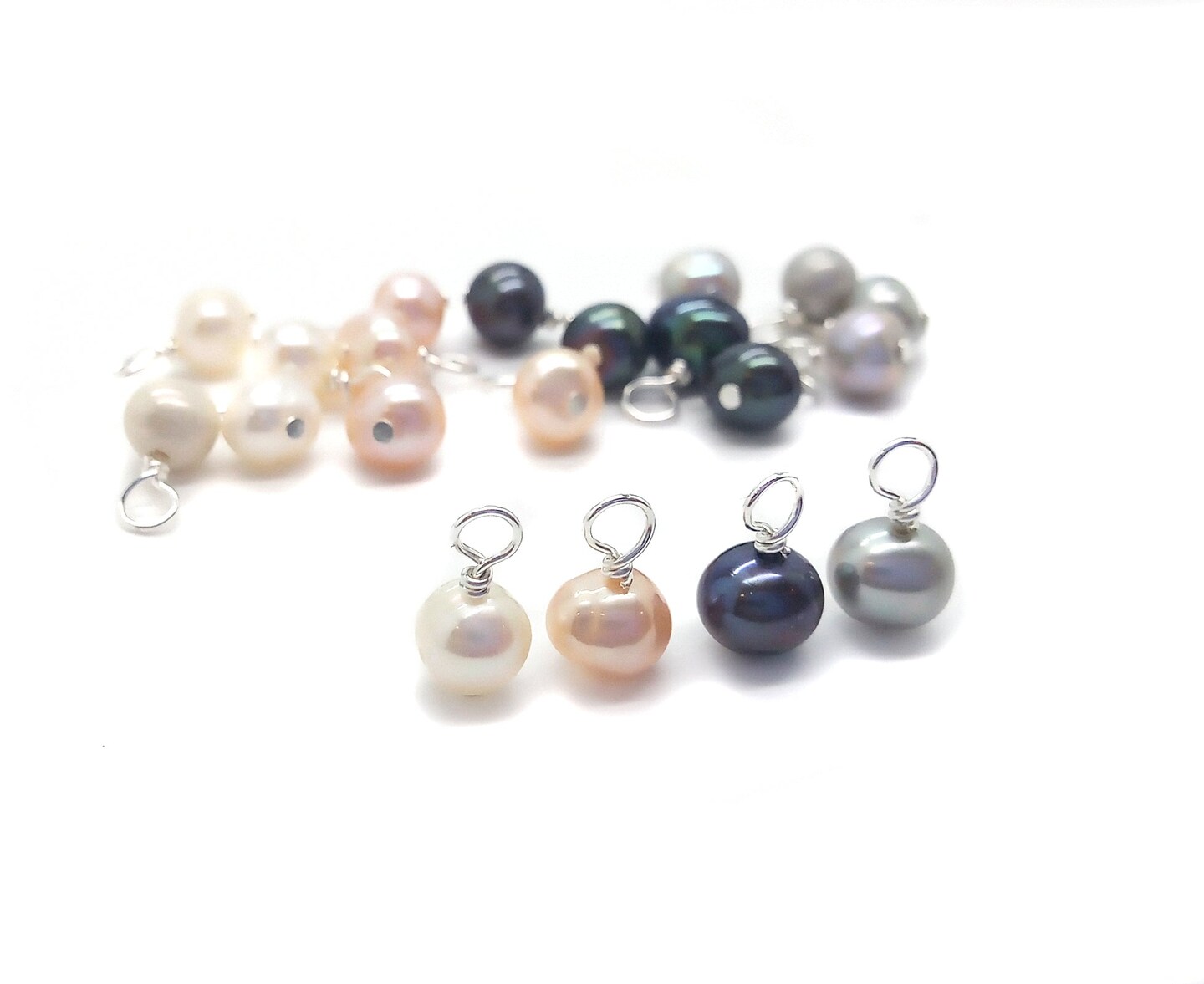 Small Colored Pearl Charms, 20 pieces, 5mm-6mm Freshwater Pearls in White Peach Gray and Black, Adorabilities