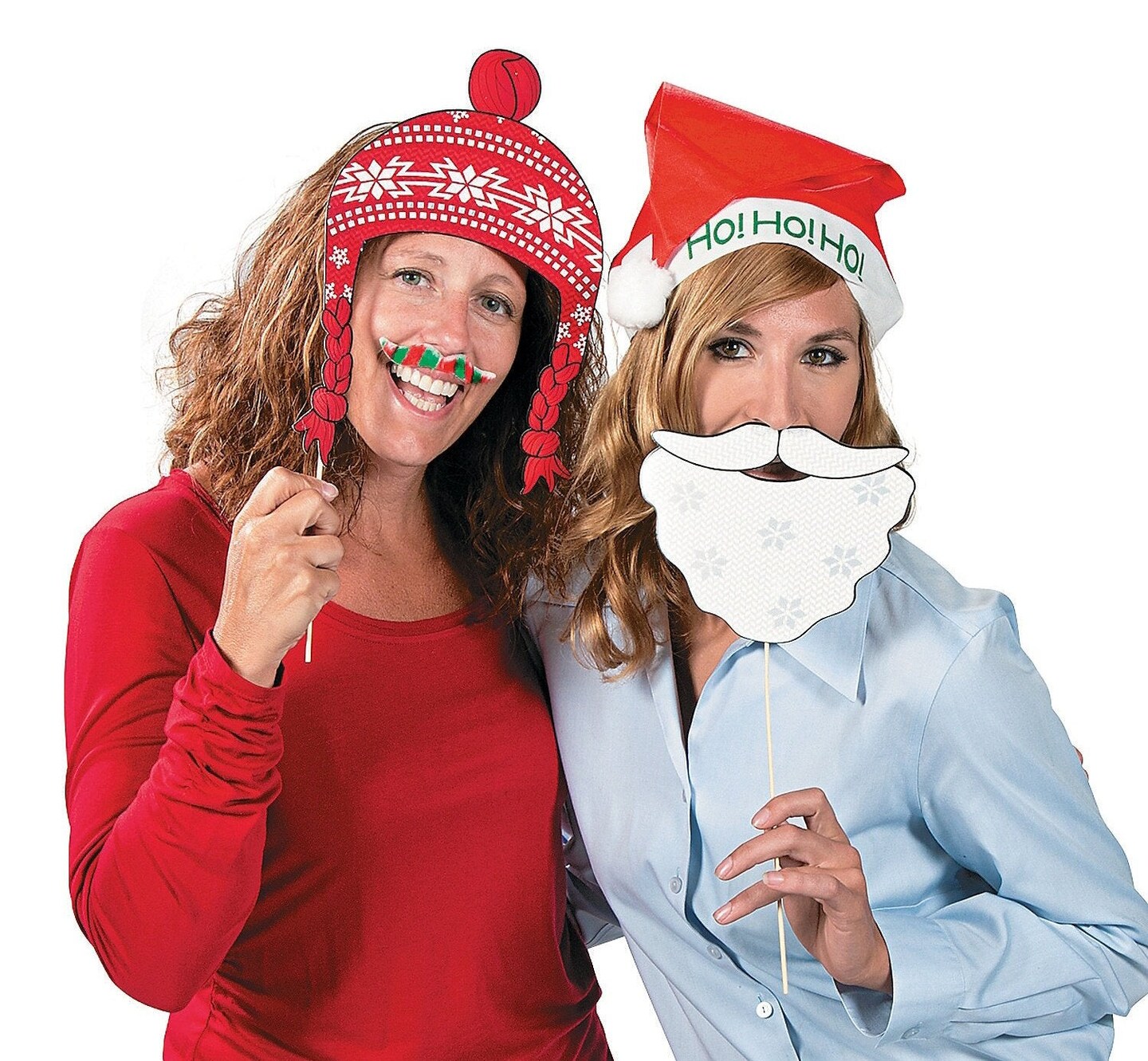 Fun Express Christmas Santa & Elf Stick Costume Photo Booth Props - 12 pcs
