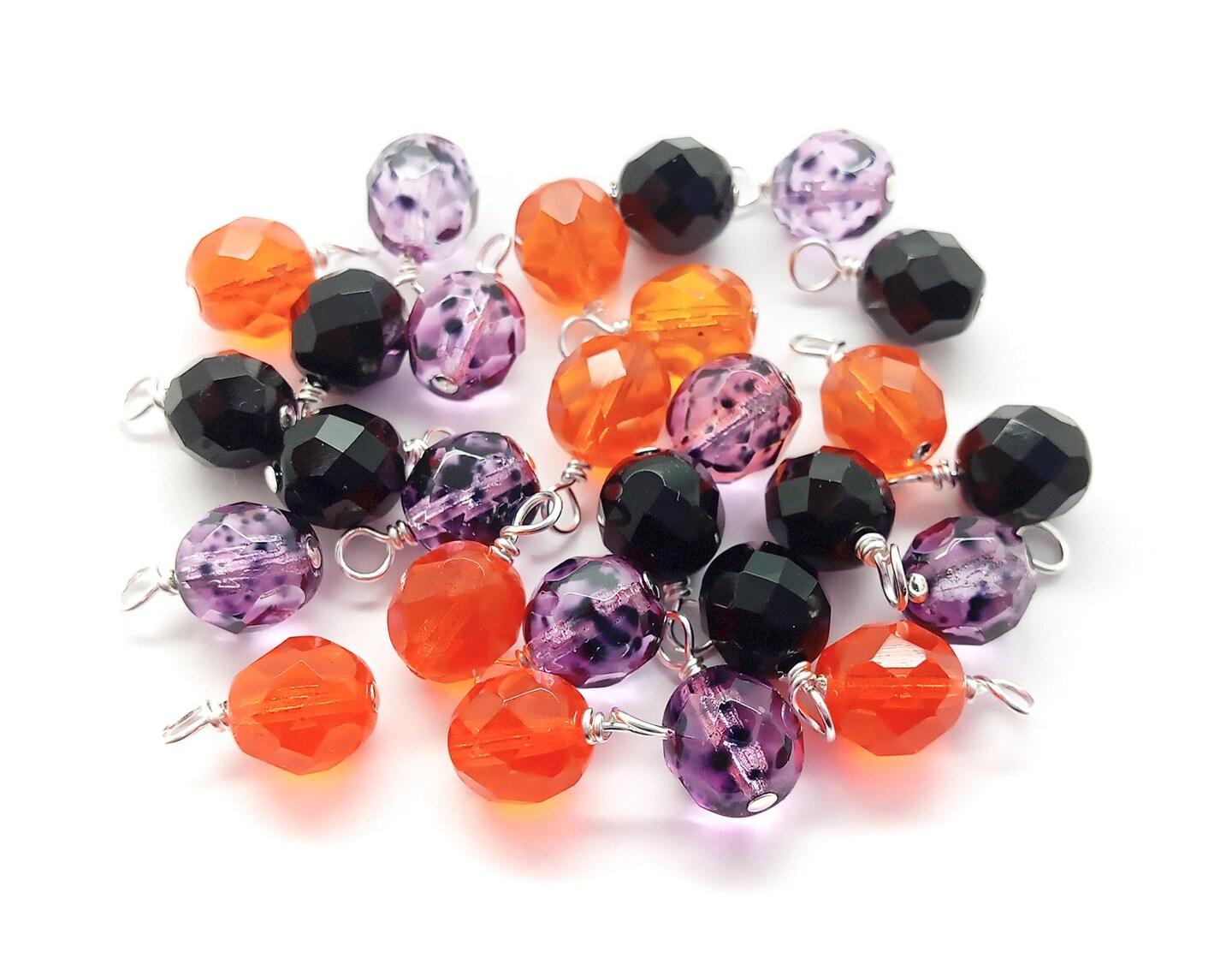 Orange Black and Purple Bead Dangles for Halloween Jewelry, 10 pieces, Adorabilities