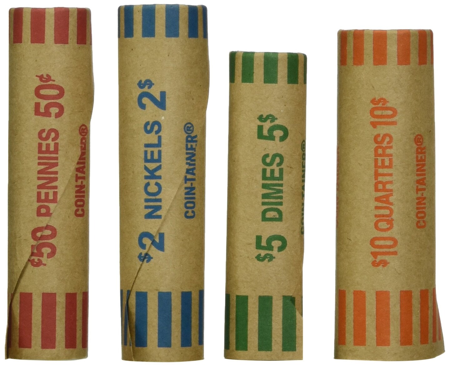  Coin-Tainer Assorted Quarter, Dimes, Nickels, Pennies, Coin  Wrappers, Pack of 36 : Coin Roll Wrappers : Office Products