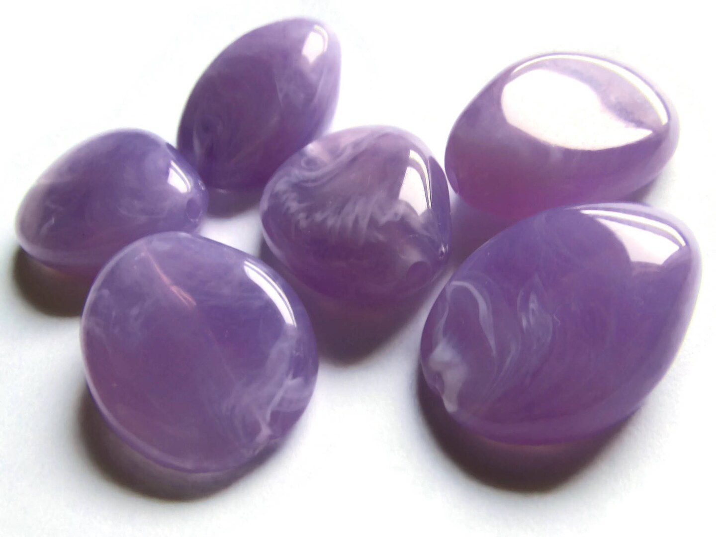 6 25mm Lilac Purple Plastic Beads Flat Teardrop Beads