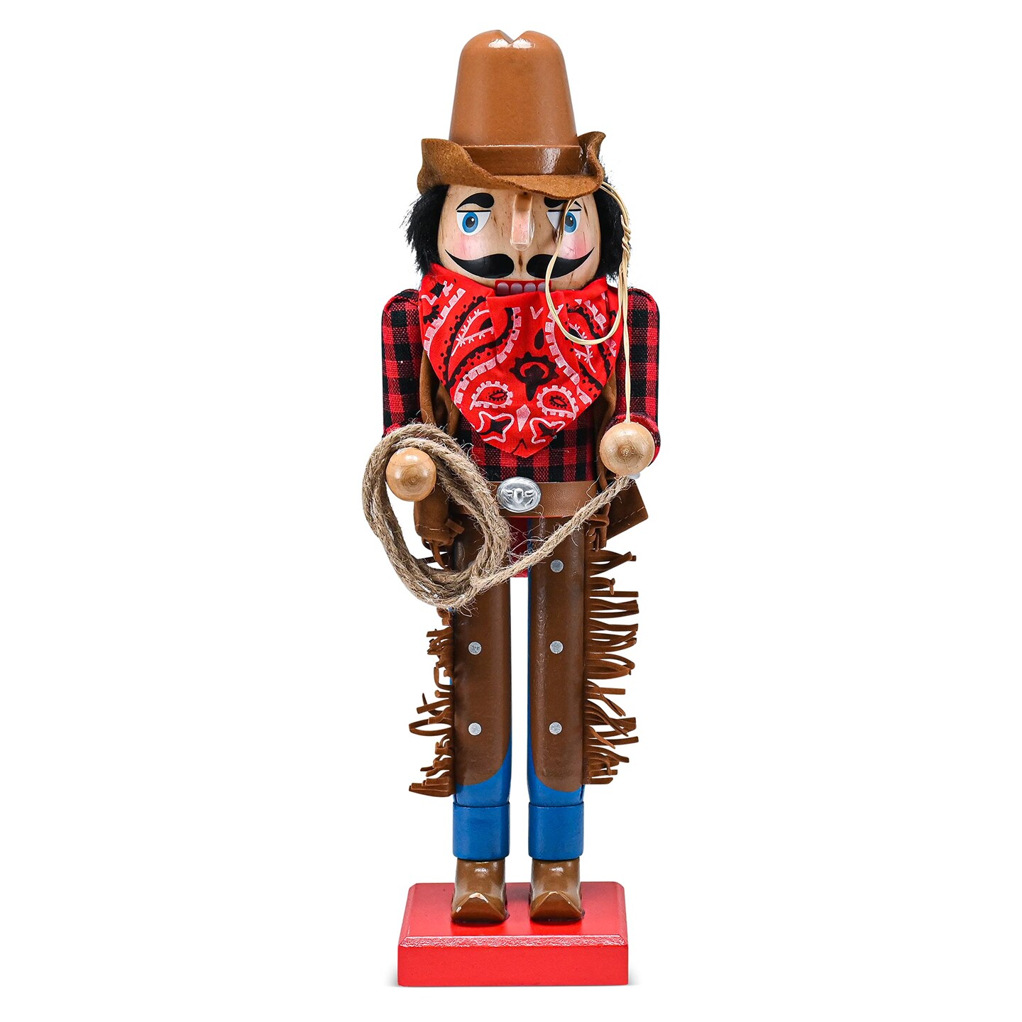 Ornativity Christmas Western Cowboy Nutcracker – Brown and Red Wooden Nutcracker Cow Boy with a Rope and Lasso Xmas Themed Holiday Nut Cracker Doll Figure Decorations