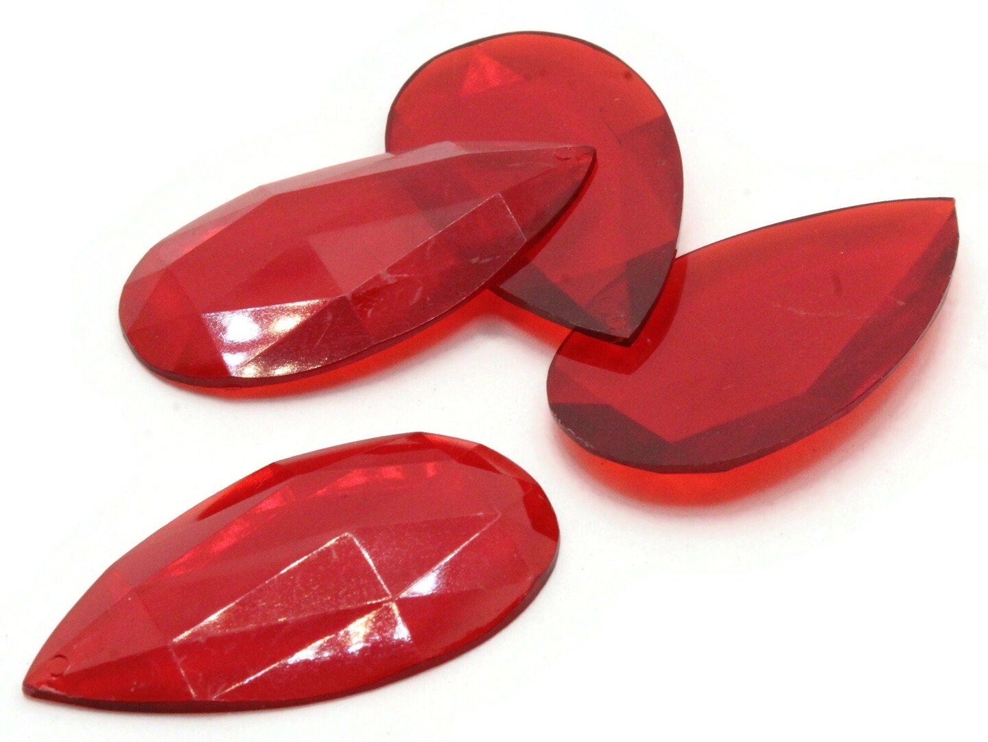 4 50mm Faceted Teardrop Red Vintage West German Plastic Cabochons