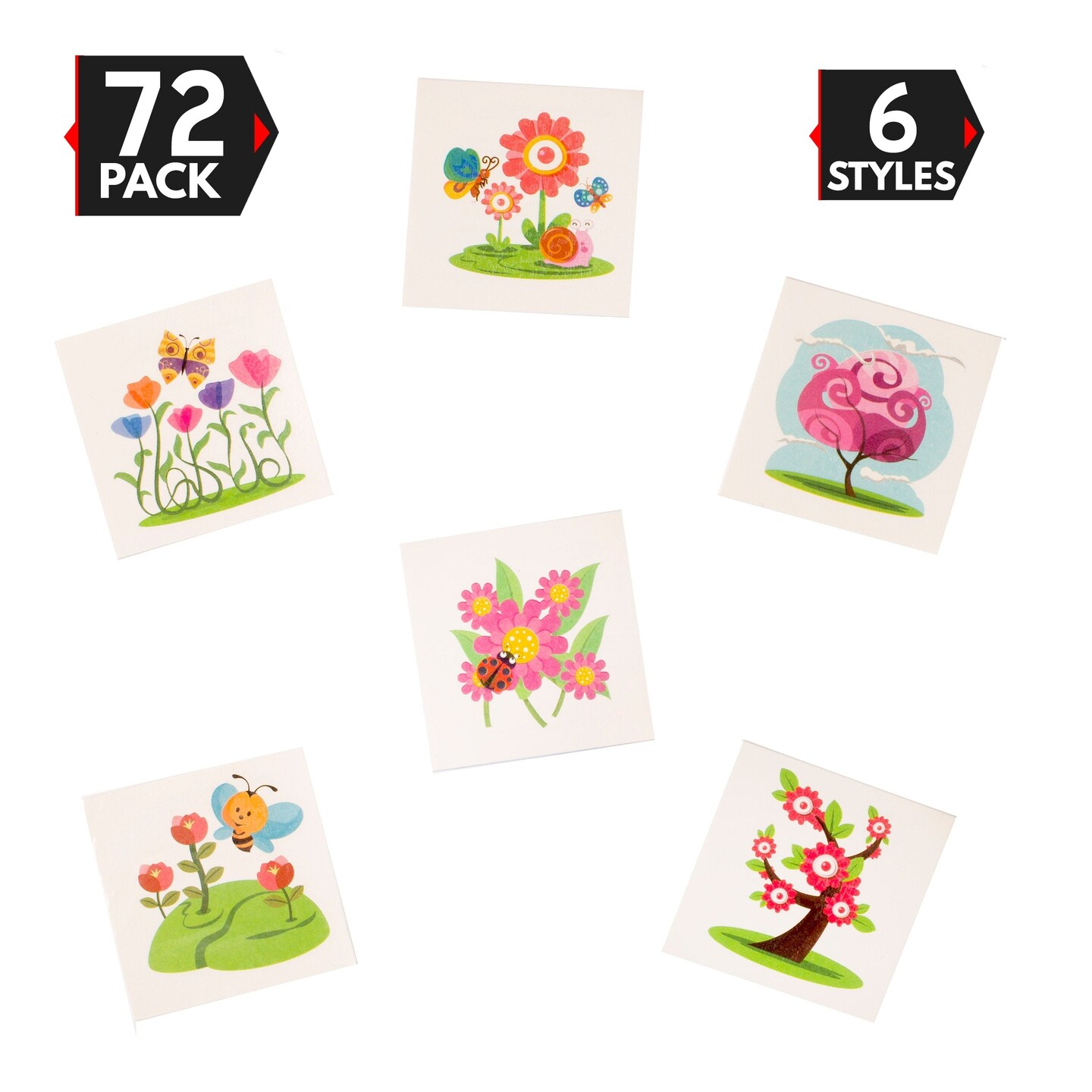 Big Mos Toys 72 Pack Spring and Summer Assorted Design Temporary Tattoos