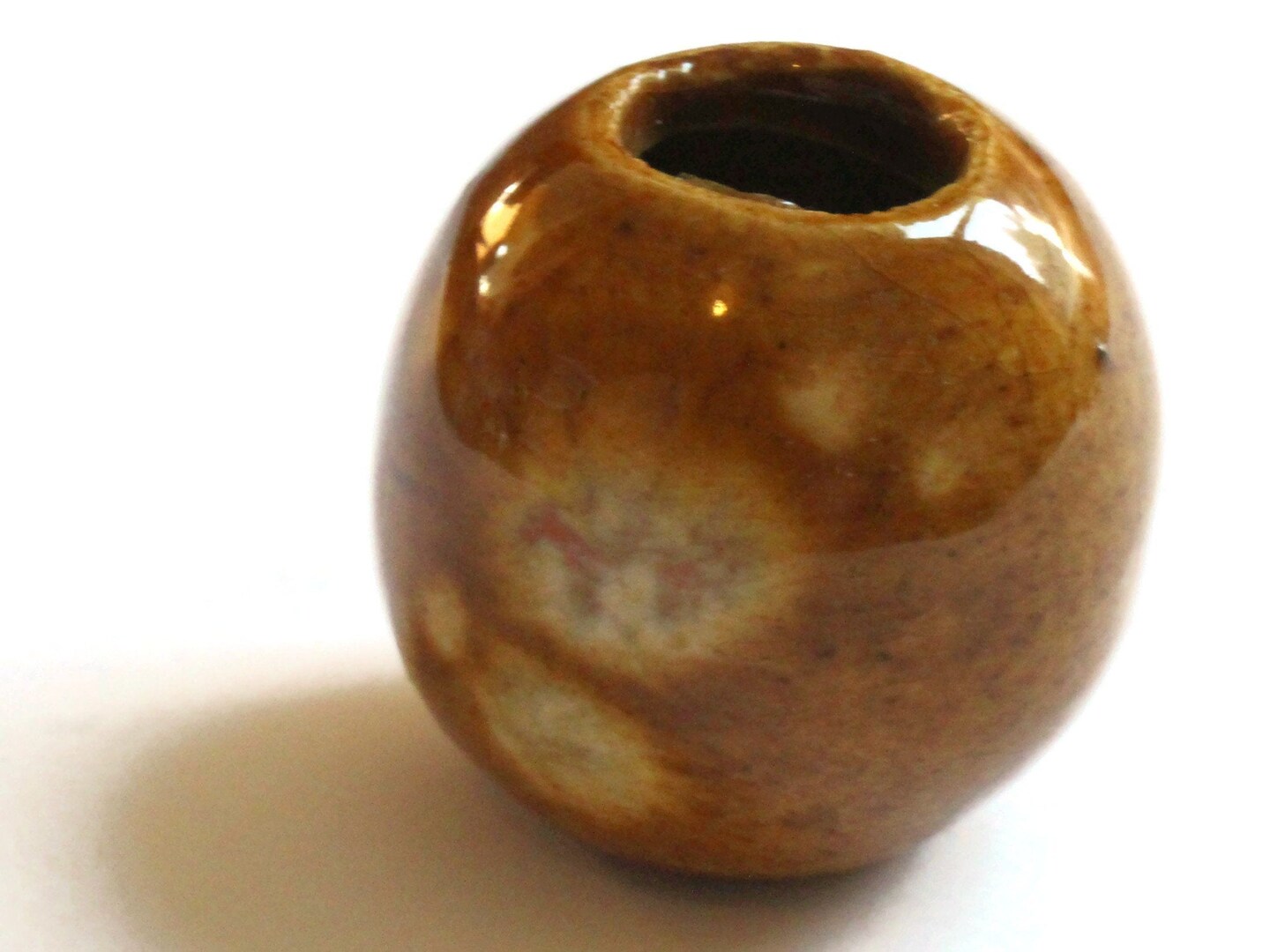 32mm Brown Spotted Round Bead Vintage Macrame Ceramic Porcelain Bead