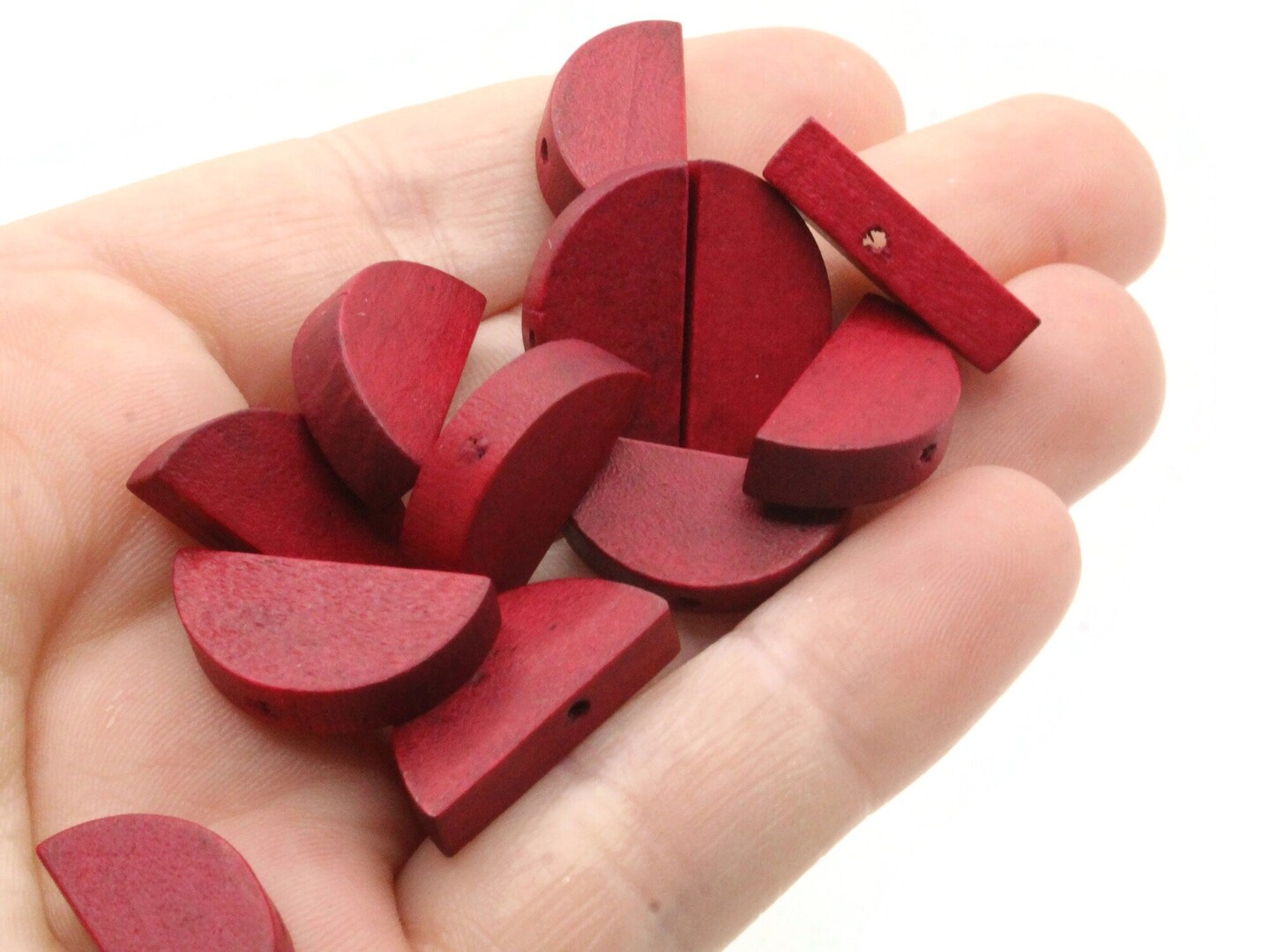 30 20mm Burgundy Red Semi-Circle Half Coin Wood Beads