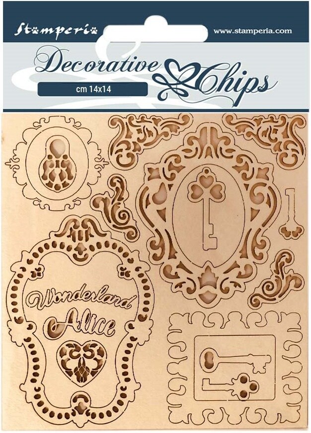Stamperia Decorative Chips 5.5&#x22;X5.5&#x22;-Alice Keys &#x26; Frames