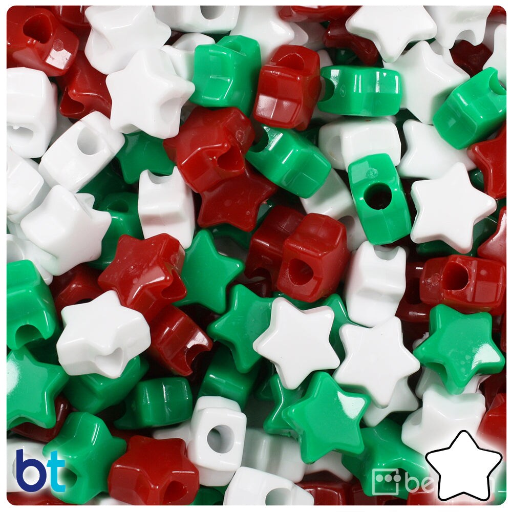 BeadTin Christmas Opaque Mix 13mm Star Plastic Pony Beads (250pcs)