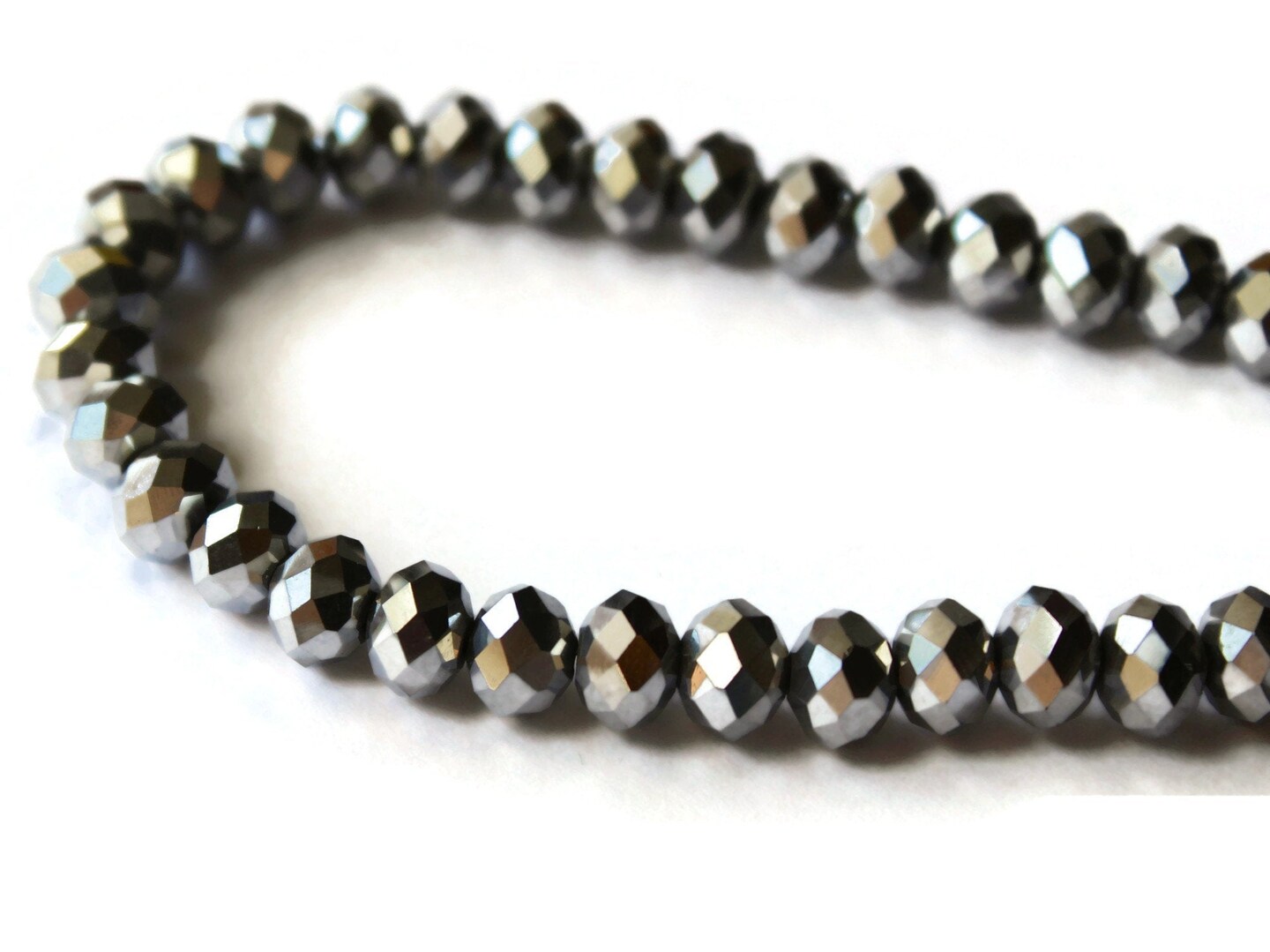 36 6mm x 8mm Silver Crystal Faceted Rondelle Beads