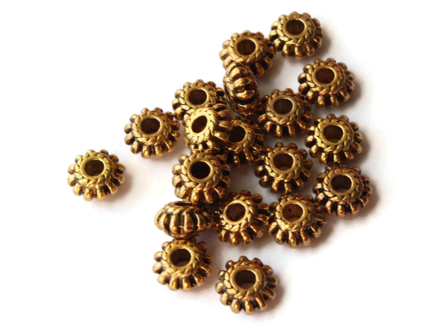 20 7.5mm Antique Golden Fluted Rondelle Beads