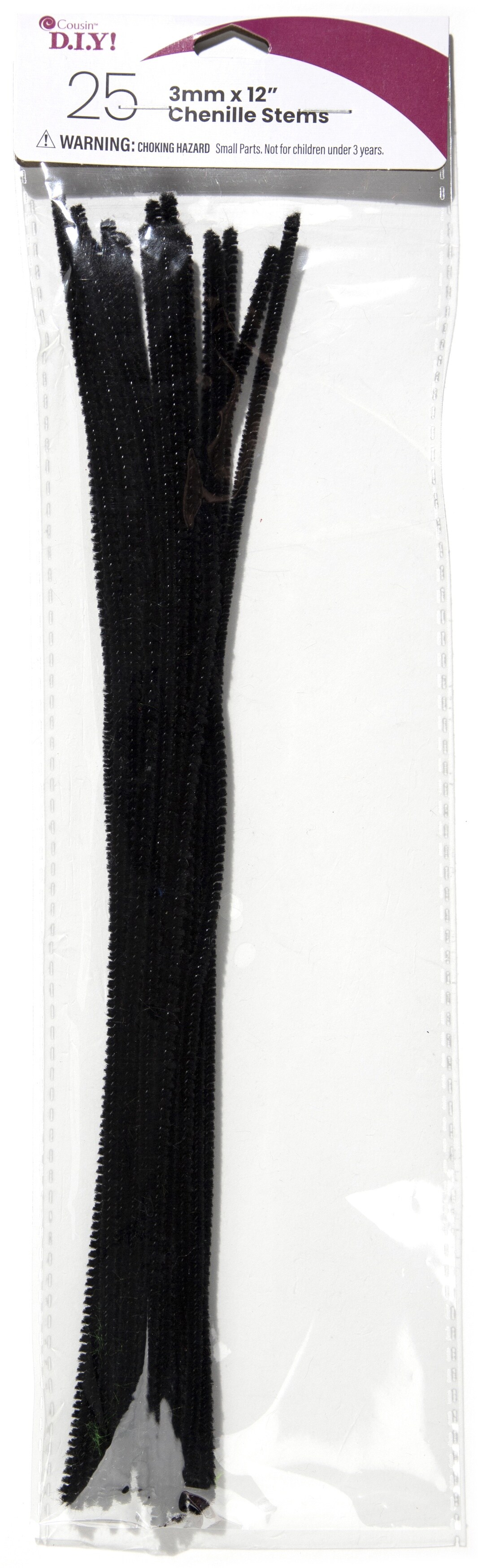 CousinDIY Chenille Stems 3mmx12&#x22; 25/Pkg-Black