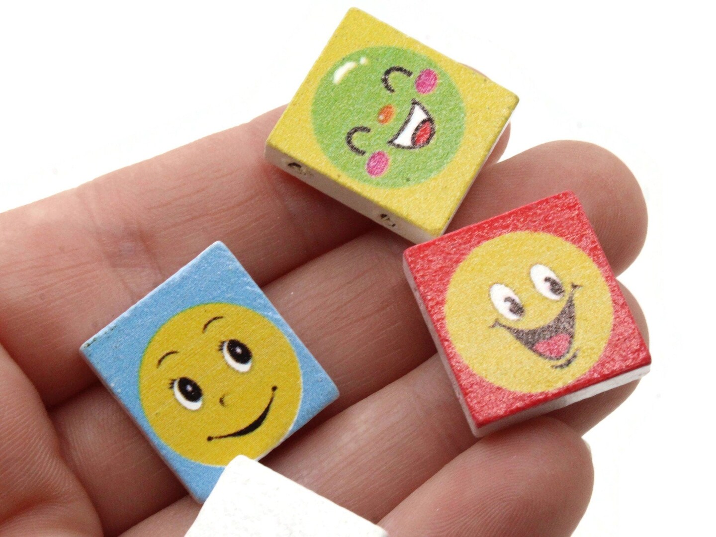 15 20mm Mixed Color Wooden Happy Face Rectangle Beads - Two Hole Emoji Beads