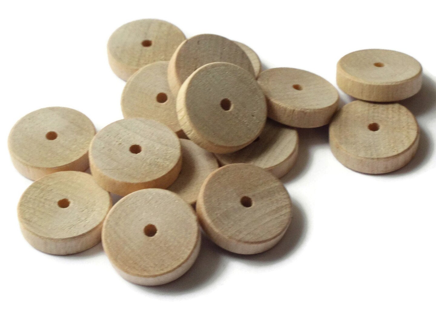 16 19mm Raw Wood Wheel Beads Wooden Disc Beads Light Brown Saucer Beads