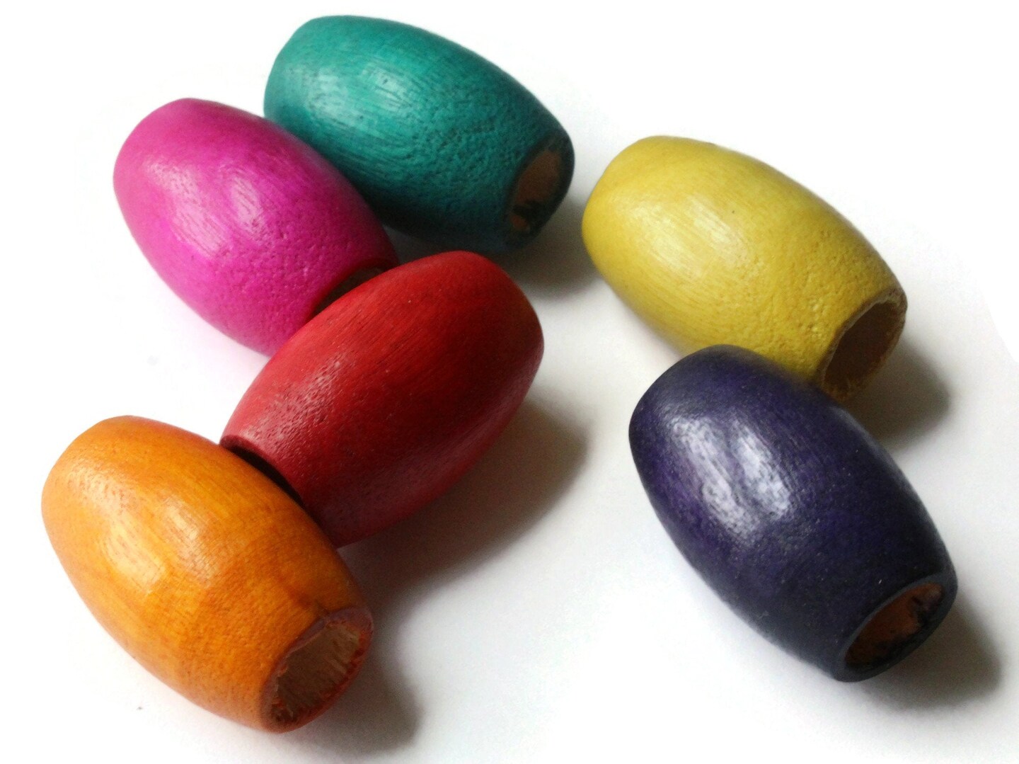 6 30mm Mixed Color Wood Barrel Beads Wooden Tube Beads Large Hole Macrame Beads