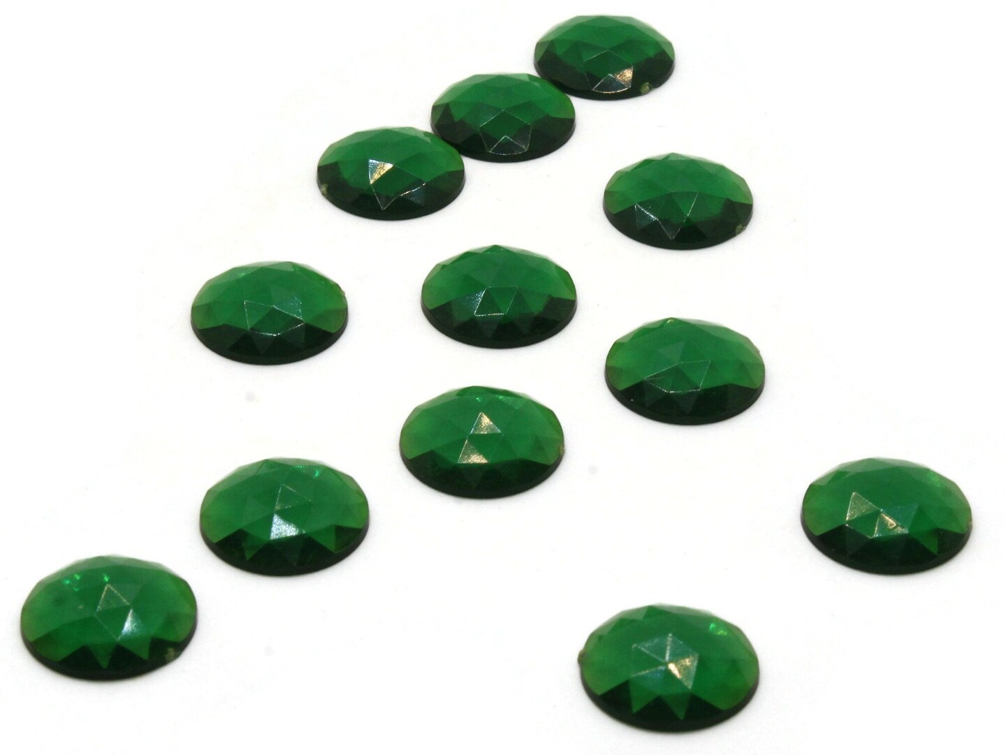 12 19mm Faceted Round Green Vintage West Germany Plastic Cabochons
