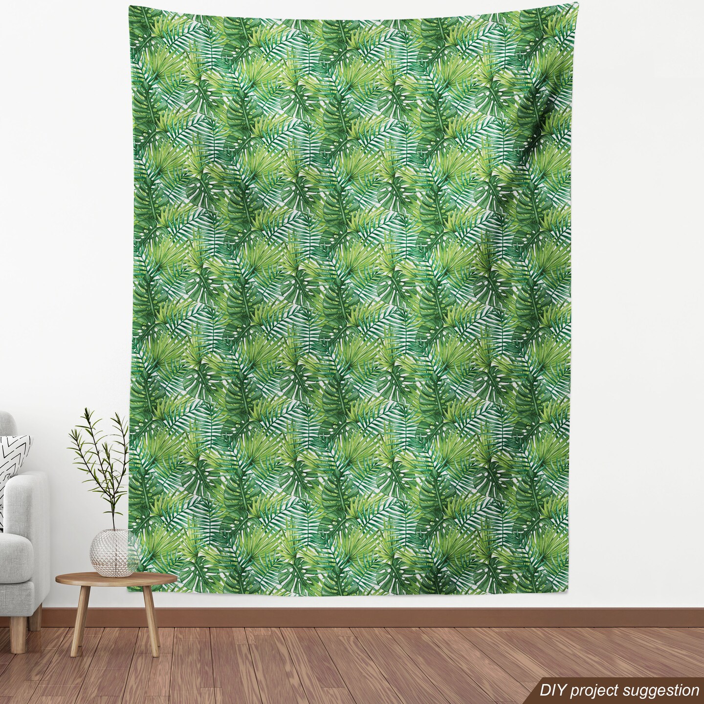 Ambesonne Leaf Fabric by the Yard, Tropical Exotic Banana Forest Palm Tree Leaves Watercolor Design Image, Decorative Fabric for Upholstery and Home Accents, 1 Yard, Pale Green Dark Green