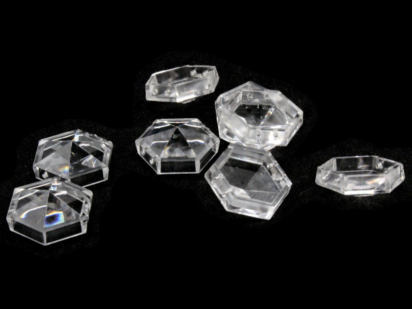 8 24mm Two Hole Clear Acrylic Double Drilled Plastic Hexagon Open Back Beads