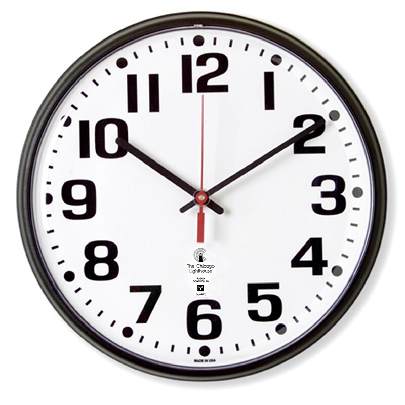 Atomic Movement Commercial/Residential Wall Clock, 12.75&#x22;, Bold Numbers, Black
