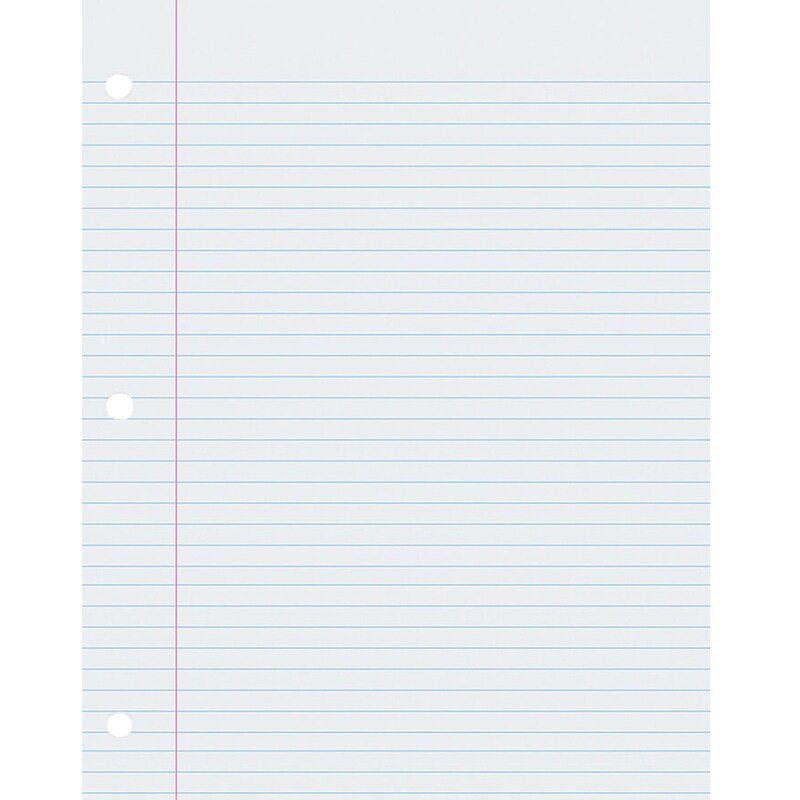 Composition Paper, White, 3-Hole Punched, Red Margin, 9/32&#x22; Ruled, 8-1/2&#x22; x 11&#x22;, 500 Sheets