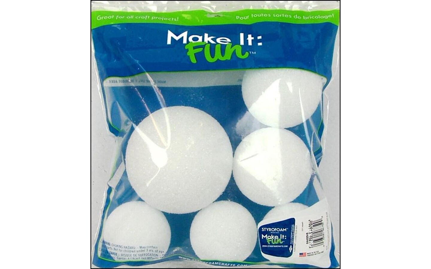 Floracraft Styrofoam Ball Pkg 2.5-4 Astd 6pc Wht