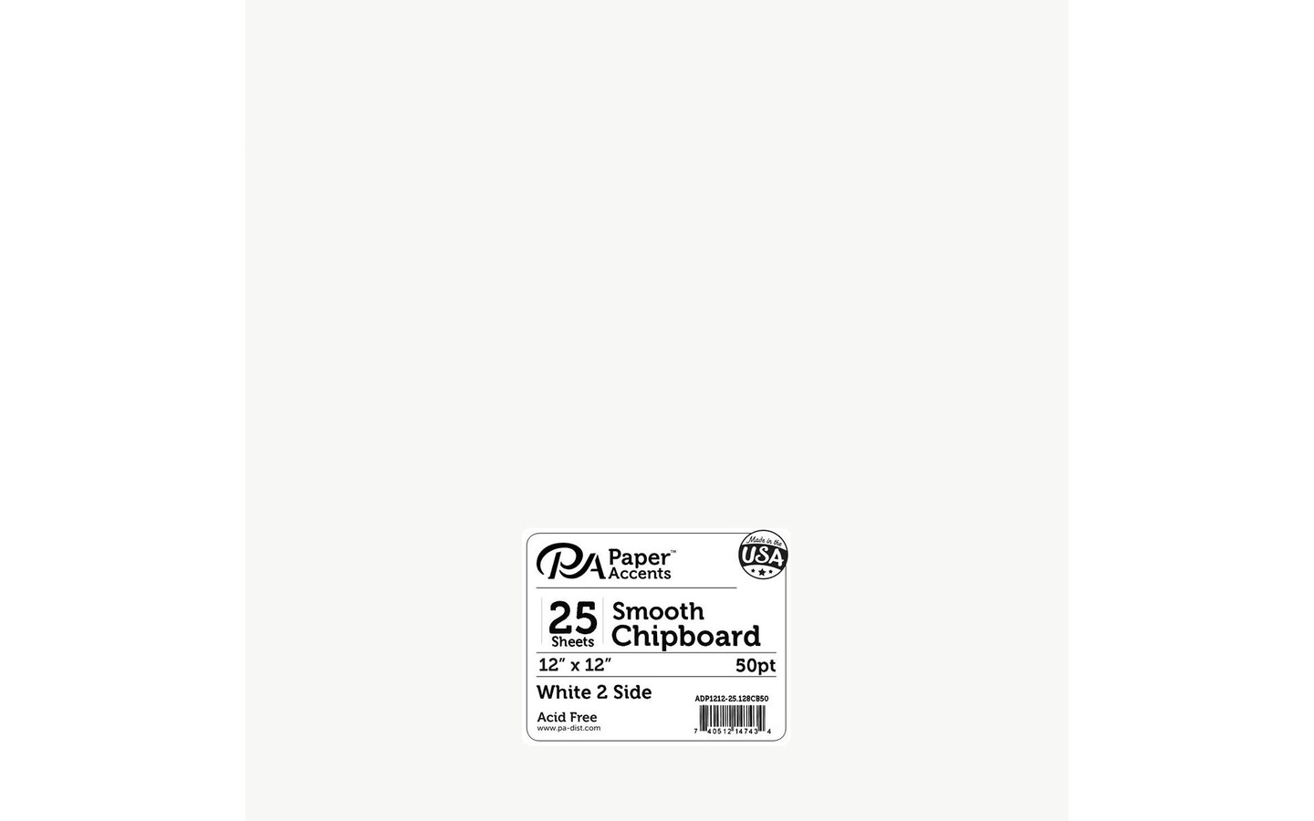 Chipboard 12x12 1X Heavy 50pt 25pcPk White 1 Side