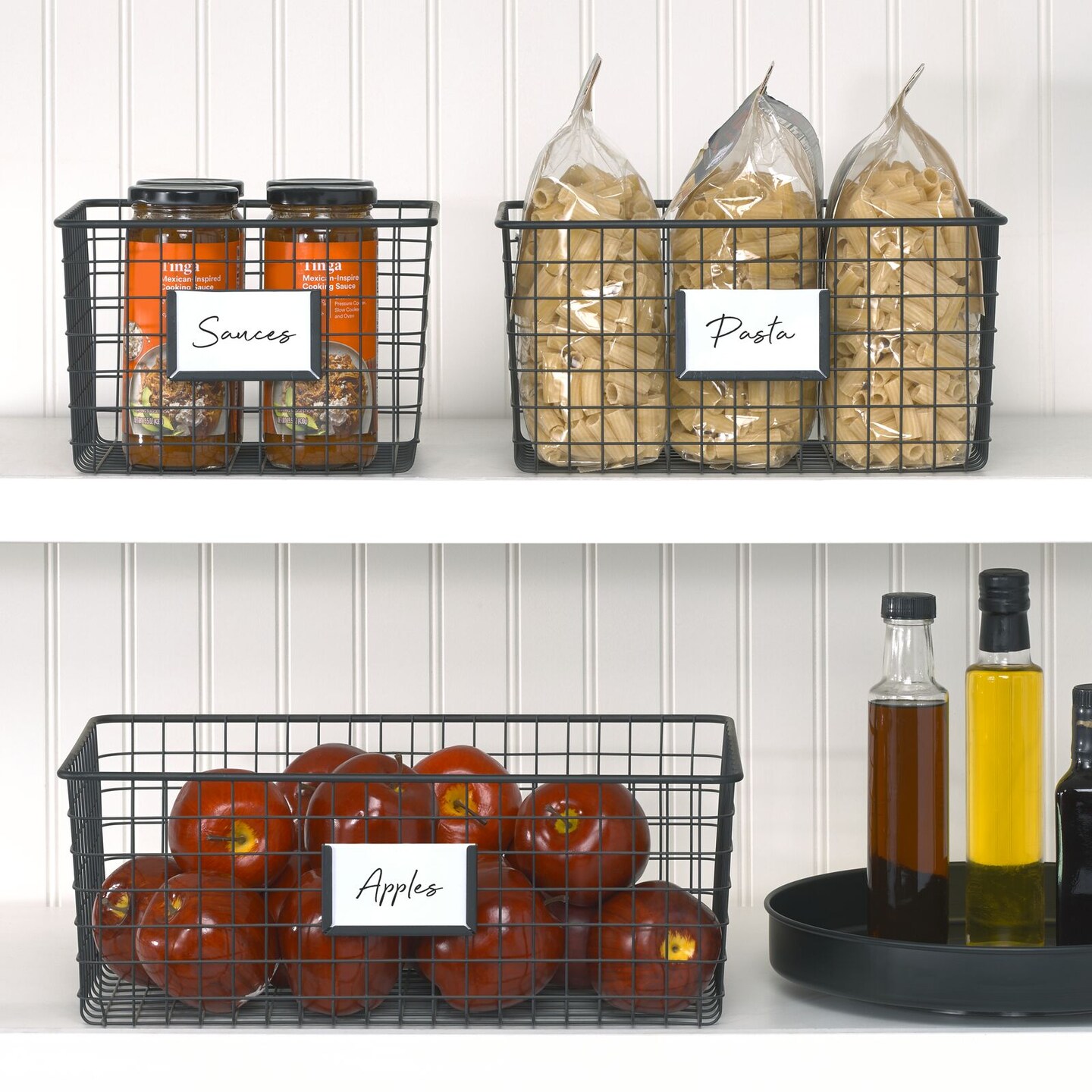 mDesign Metal Food Organizer Storage Basket with Label Slot