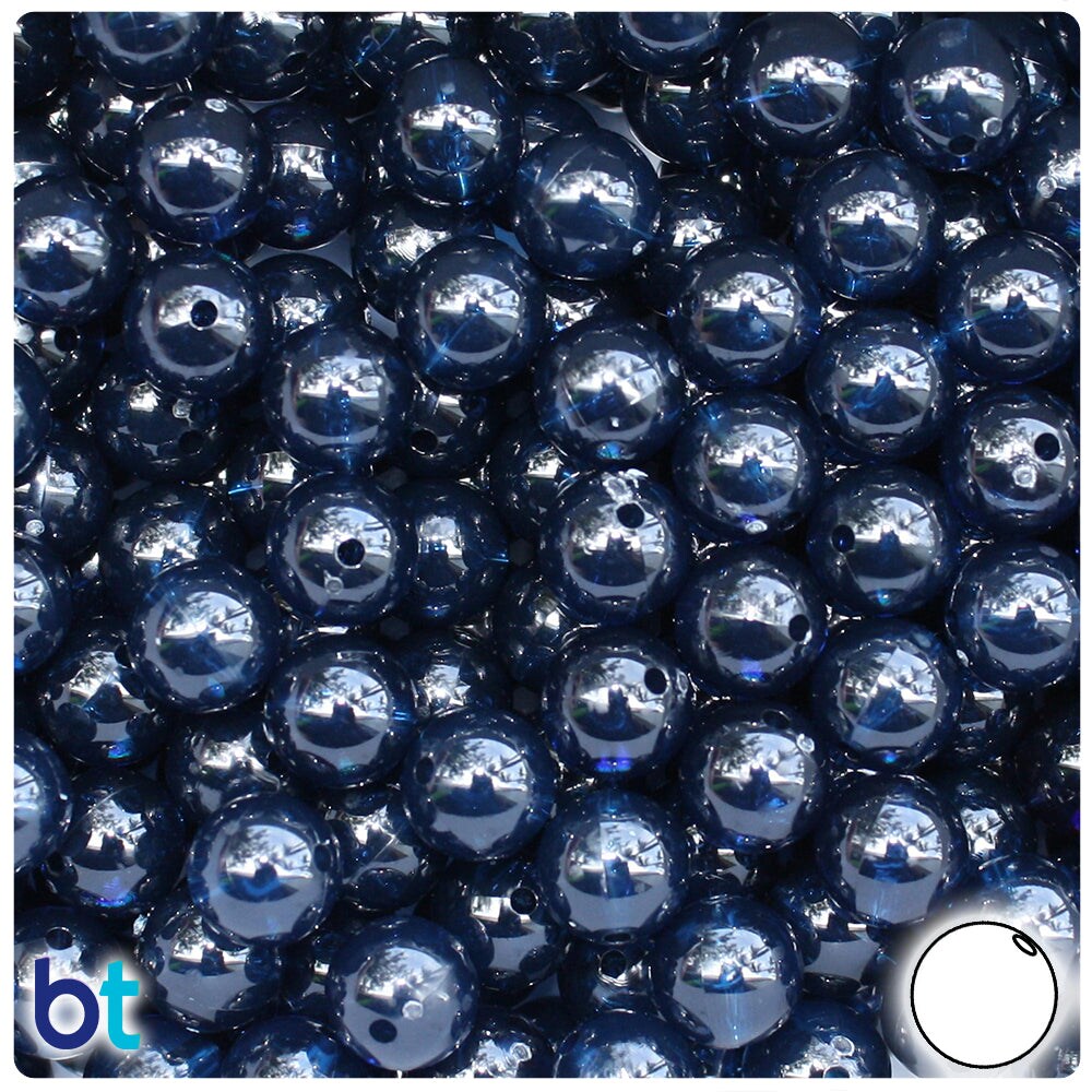 BeadTin Montana Blue Transparent 10mm Round Plastic Craft Beads (150pcs)