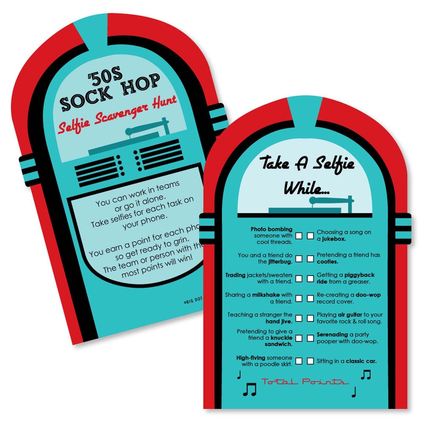 Big Dot of Happiness 50&#x27;s Sock Hop - Selfie Scavenger Hunt - 1950s Rock N Roll Party Game - Set of 12