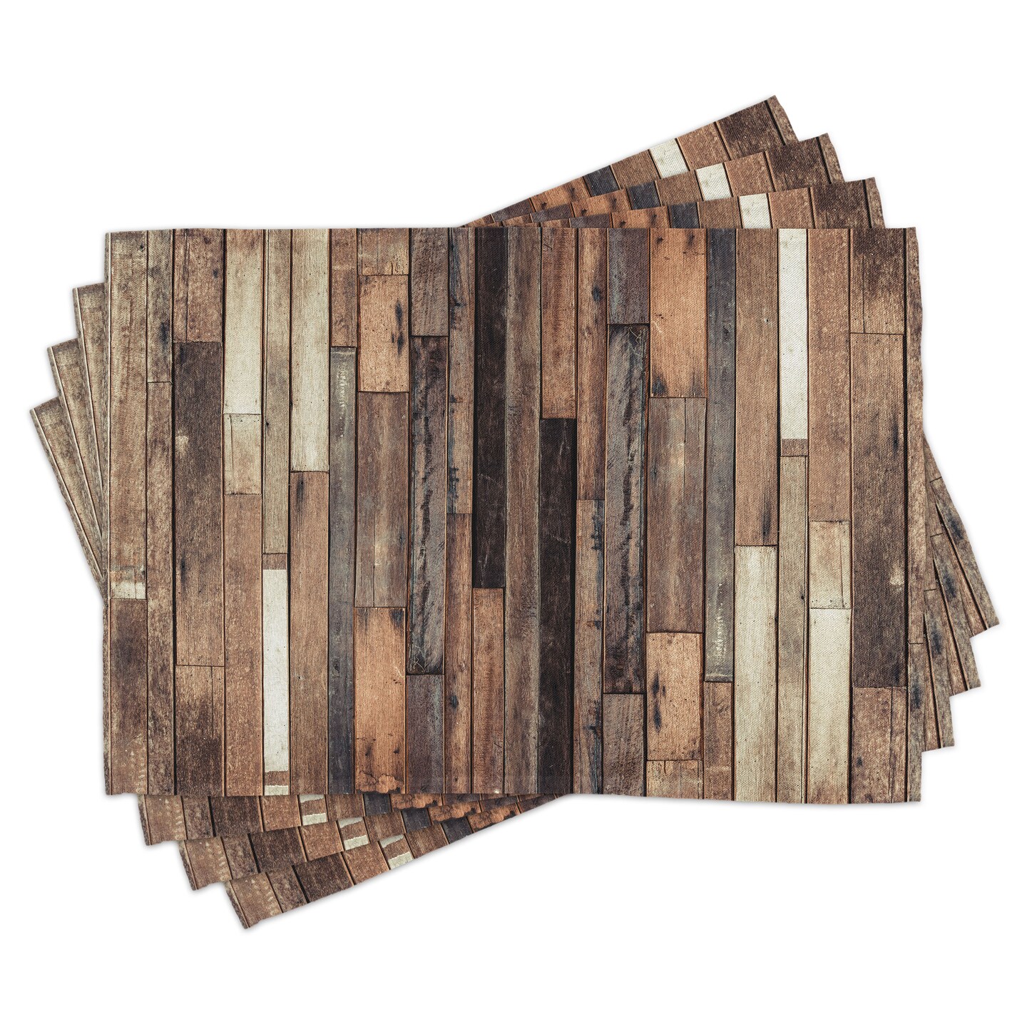 Ambesonne Wooden Print Place Mats Set of 4, Brown Old Hardwood Floor Plank Grunge Lodge Garage Loft Rural Natural Graphic, Washable Fabric Placemats for Dining Table, Standard Size, Brown