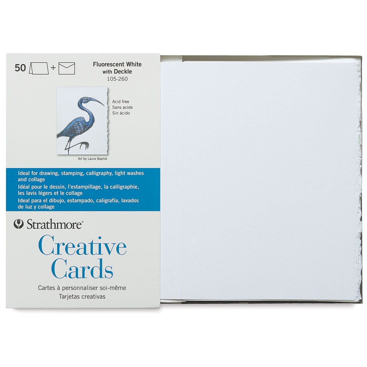 Strathmore Creative Cards and Envelopes - Full Size, Fluorescent White with Deckle, Pkg of 50