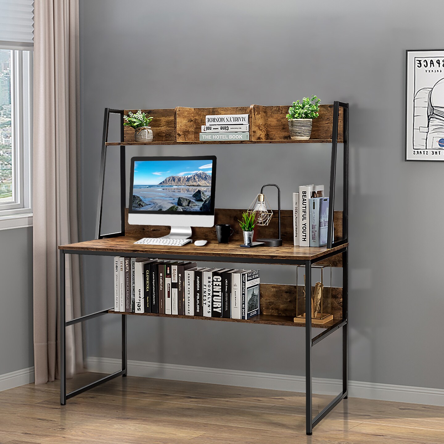 Costway 47&#x27;&#x27; Computer Desk w/ 3 Storage Cubes &#x26; Open Bookcase Home Office