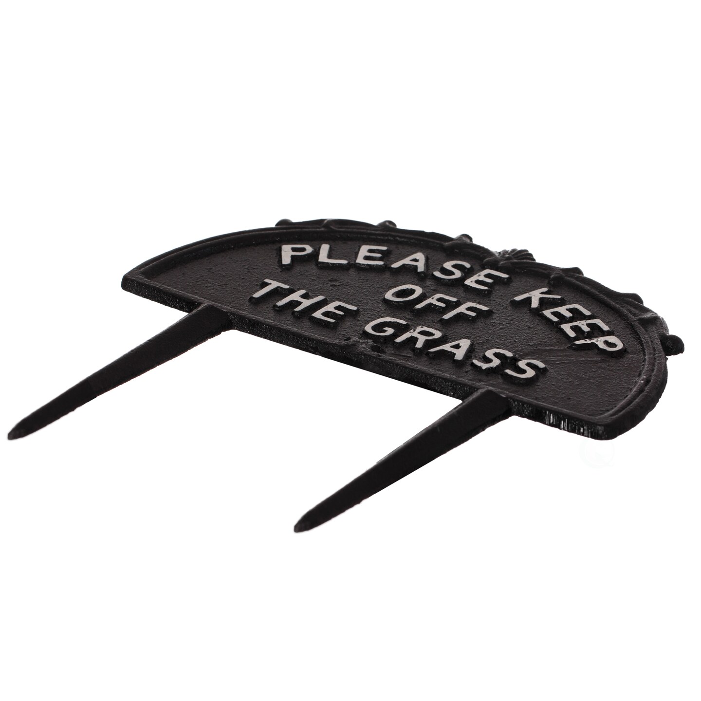 Decorative Please Keep Off The Grass Post, Outdoor Warning Ground Cast Iron Stake, Black