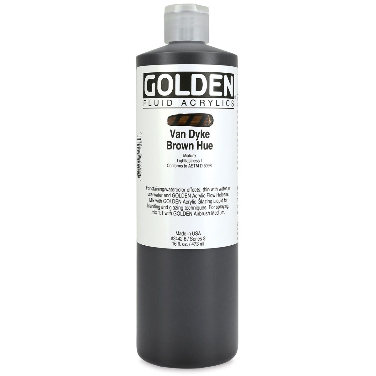Golden Fluid Acrylics - Van Dyke Brown Historical Hue, 16 oz bottle