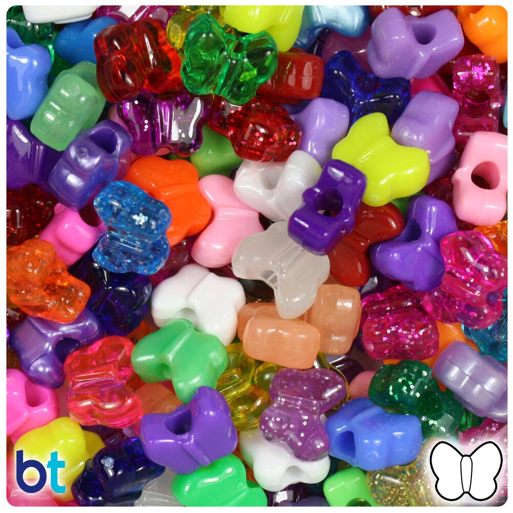 BeadTin Randomly Mixed 13mm Butterfly Plastic Pony Beads (250pcs)