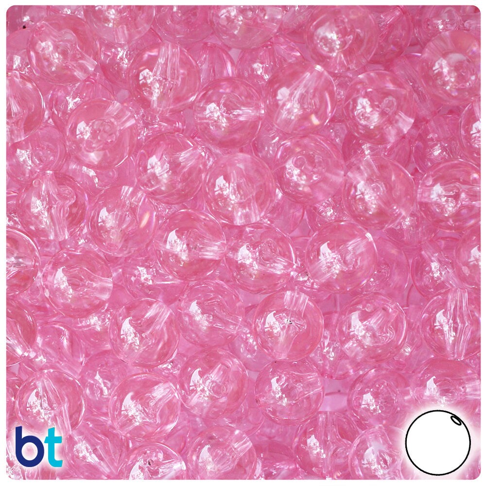 BeadTin Pale Pink Transparent 10mm Round Plastic Craft Beads (150pcs)