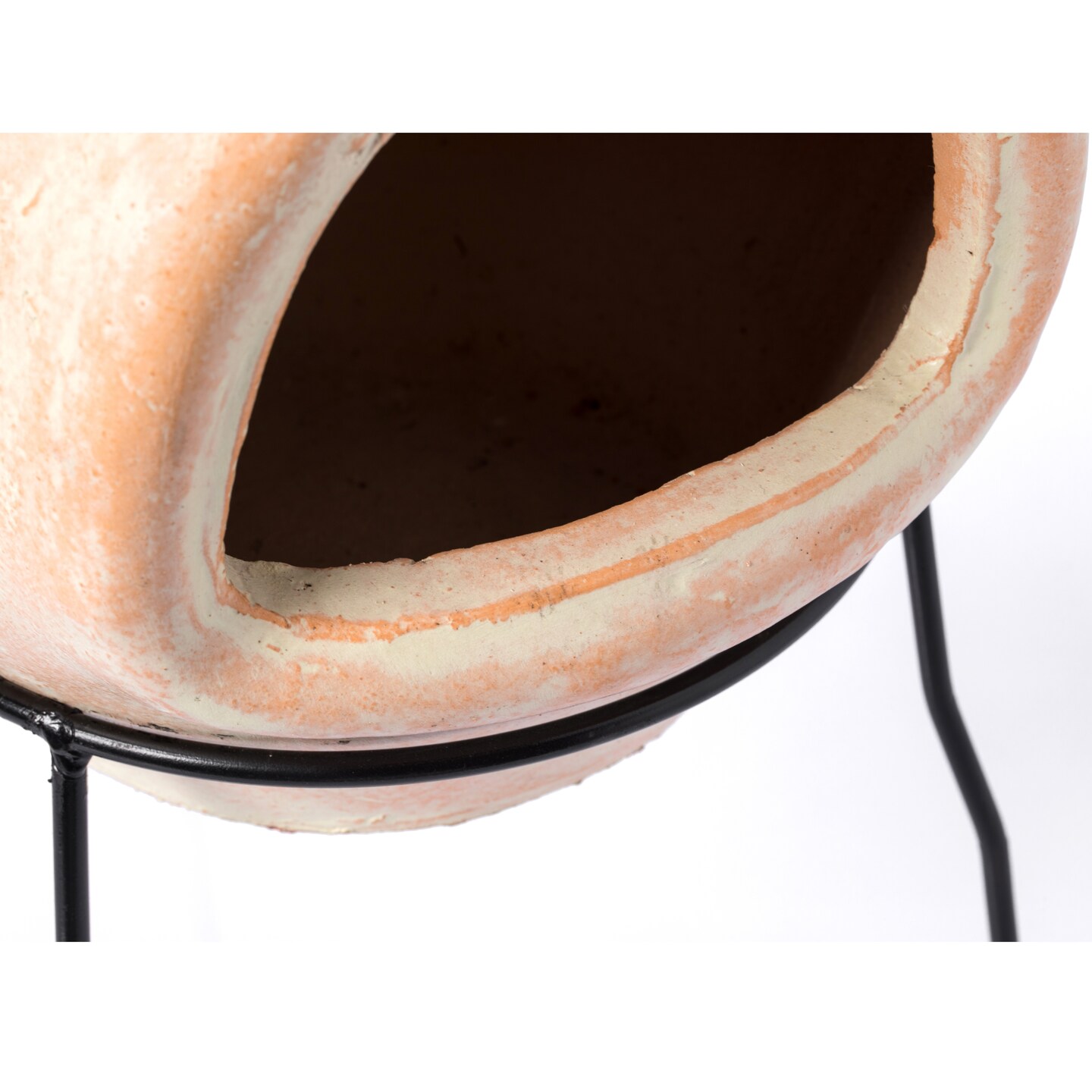 Beige Outdoor Clay Ciminea Outdoor Fireplace Sun Design Charcoal Burning Fire Pit with Sturdy Metal Stand, Barbecue, Cocktail Party, Family Gathering, Cozy Nights Fire Pit