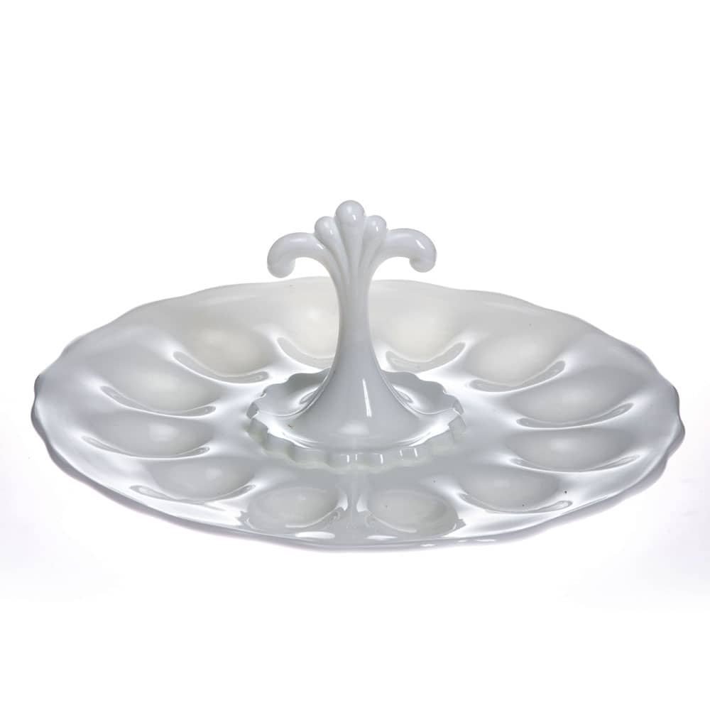 Mosser Glass Decorative Serving 12 Egg Plate Tray USA Made White Glass